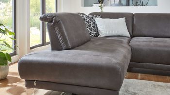 Ecksofa Dietsch. aus Stoff in Anthrazit Polsterprogramm Tiamo - Eckcouch anthrazitfarbener Bezug Büffel & Metallfüße 4.31 - Stellfläche ca. 210 x 290 cm