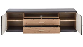 Lowboard Ideal möbel aus Holz in Dunkelgrau Medien-Lowboard Manhattan Grau & Eiche Artisan– zwei Türen, zwei Schubladen, Länge ca. 207 cm