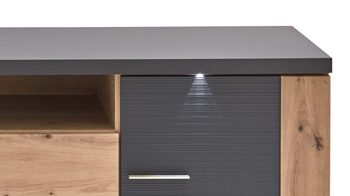 Lowboard Ideal möbel aus Holz in Dunkelgrau Medien-Lowboard Manhattan Grau & Eiche Artisan – zwei Türen, zwei Schubladen, Länge ca. 179 cm