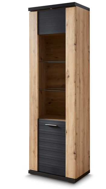 Wohnwand Ideal möbel aus Holz in Dunkelgrau Wohnkombination Manhattan - Wohnwand mit TV-Möbel Grau & Eiche Artisan – vierteilig, Breite ca. 322 cm