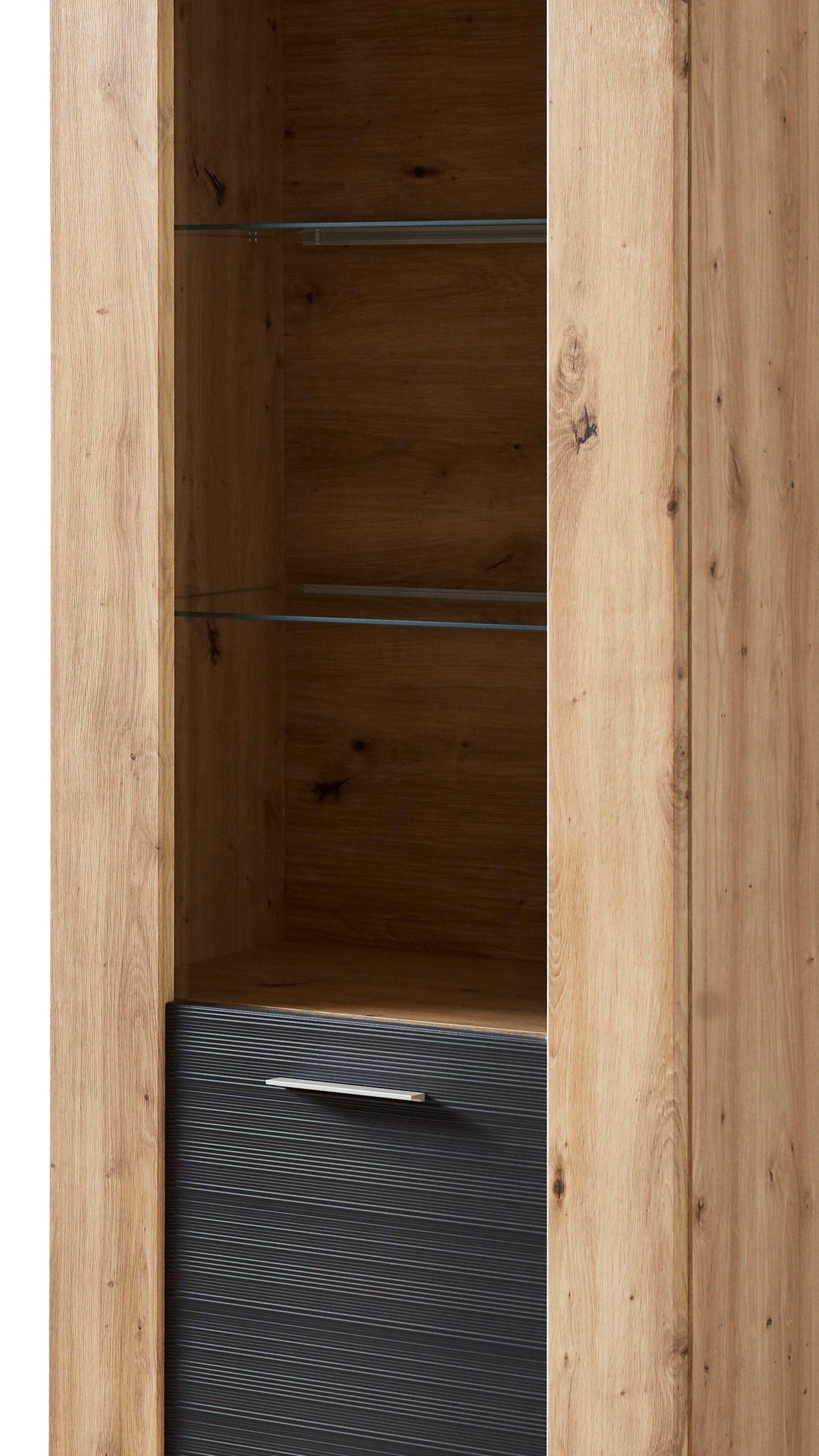 Vitrine Ideal möbel aus Holz in Dunkelgrau Vitrine Manhattan Grau & Eiche Artisan – eine Tür, rechts