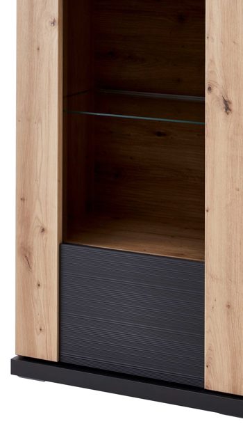 Vitrine Ideal möbel aus Holz in Dunkelgrau Highboard-Vitrine Manhattan Grau & Eiche Artisan – eine  Tür,  rechts