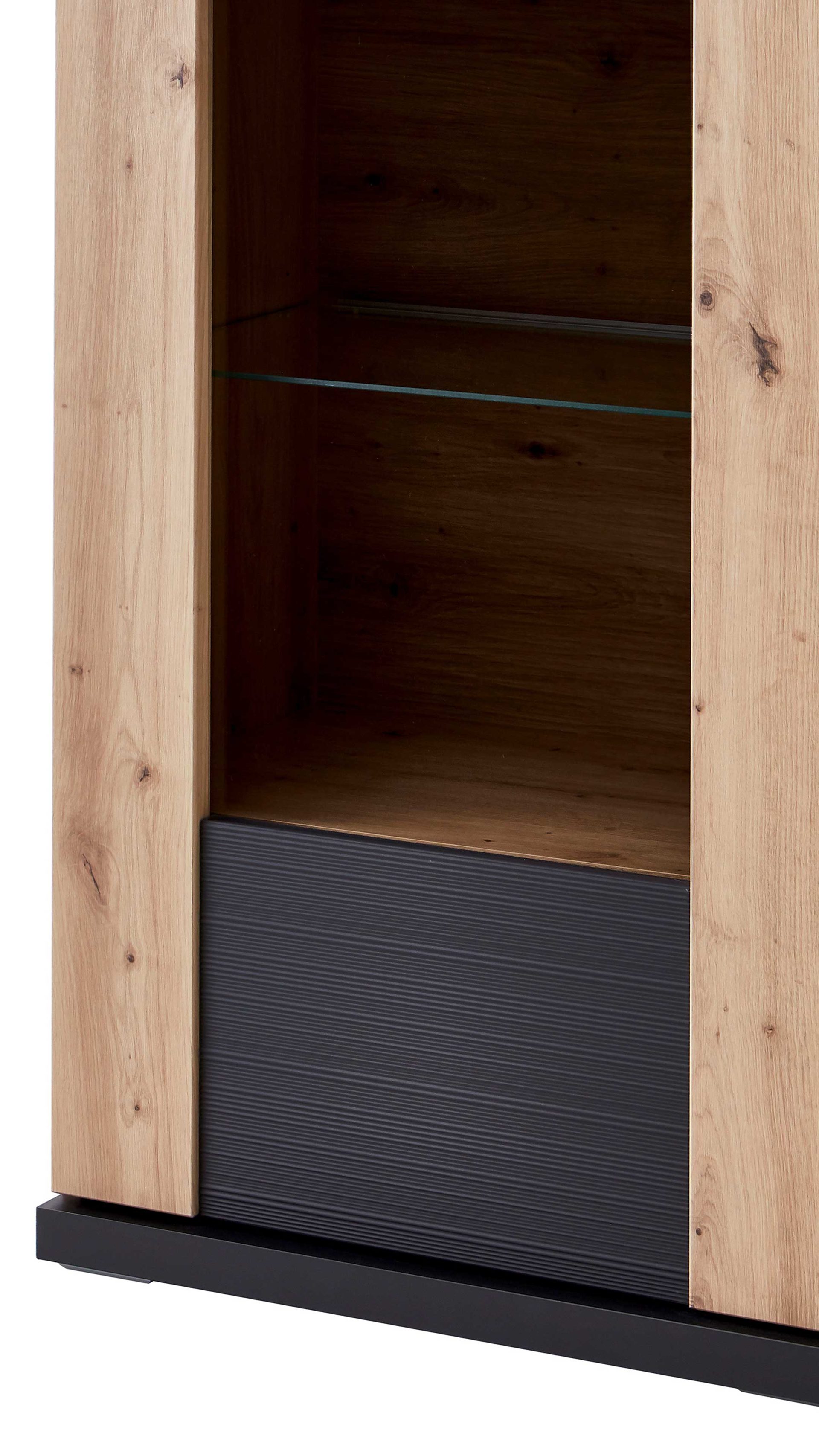 Vitrine Ideal möbel aus Holz in Dunkelgrau Highboard-Vitrine Manhattan Grau & Eiche Artisan – eine  Tür,  links