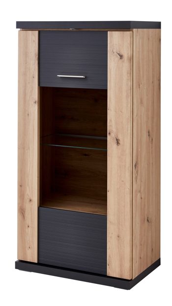 Vitrine Ideal möbel aus Holz in Dunkelgrau Highboard-Vitrine Manhattan Grau & Eiche Artisan – eine  Tür,  rechts