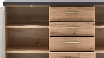 Sideboard Ideal möbel aus Holz in Dunkelgrau Sideboard Manhattan Grau & Eiche Artisan – zwei  Türen, fünf Schubladen