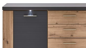 Sideboard Ideal möbel aus Holz in Dunkelgrau Sideboard Manhattan Grau & Eiche Artisan – zwei  Türen, fünf Schubladen