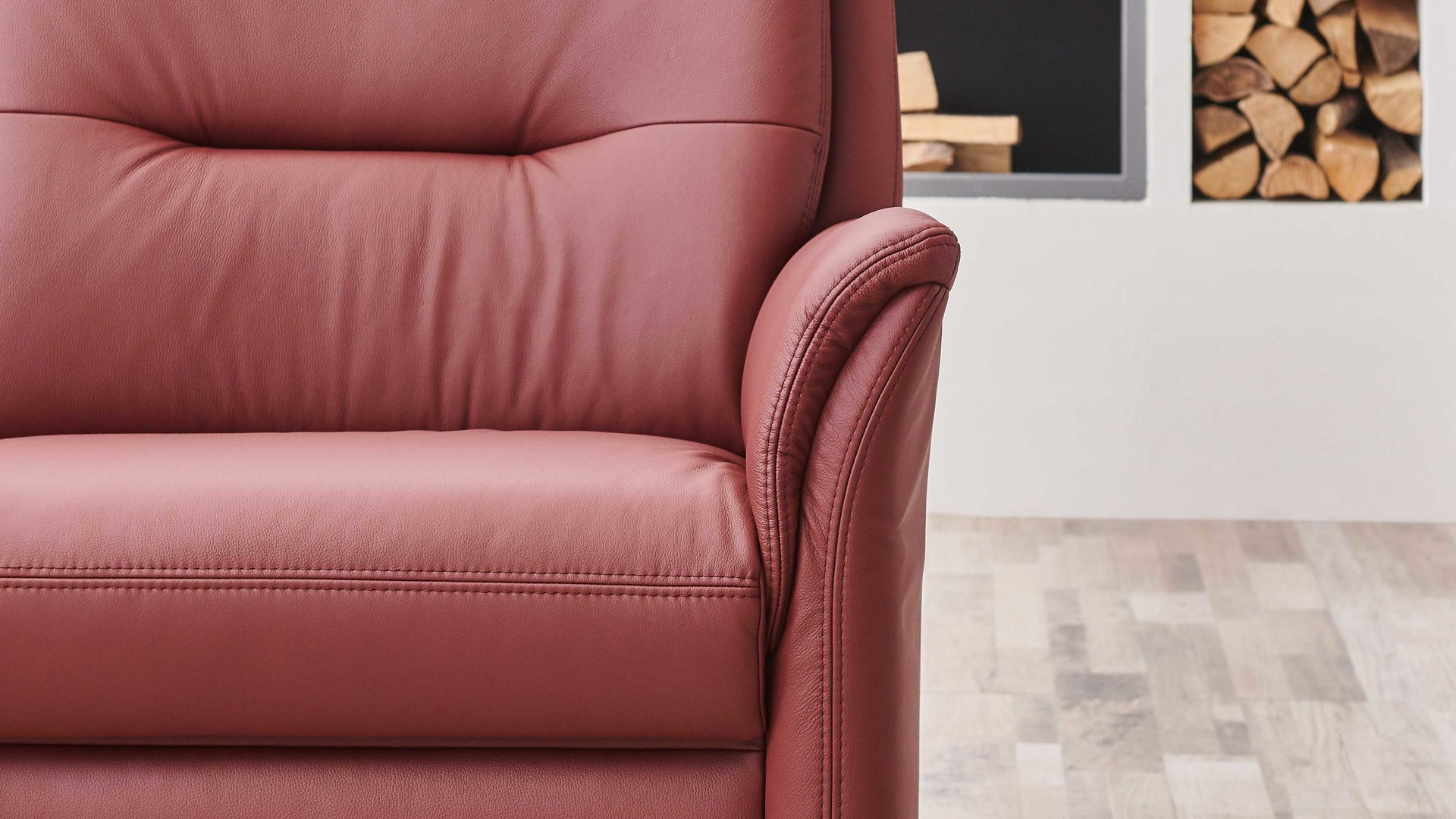 Dreisitzer OrthoSedis aus Leder in Rot OrthoSedis OS-PN1120 - Dreisitzer brombeerfarbenes Leder Torro & Metallfüße - Länge ca. 194 cm