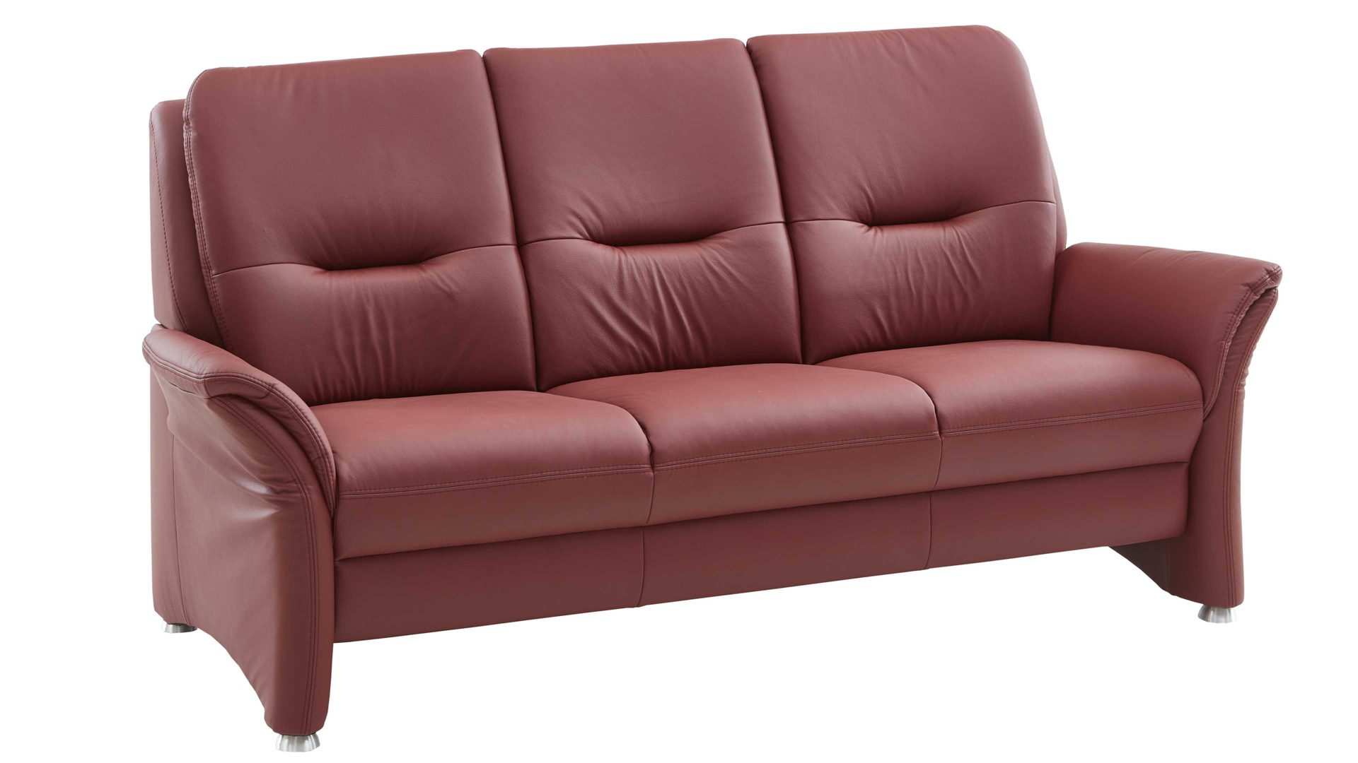 Dreisitzer OrthoSedis aus Leder in Rot OrthoSedis OS-PN1120 - Dreisitzer brombeerfarbenes Leder Torro & Metallfüße - Länge ca. 194 cm