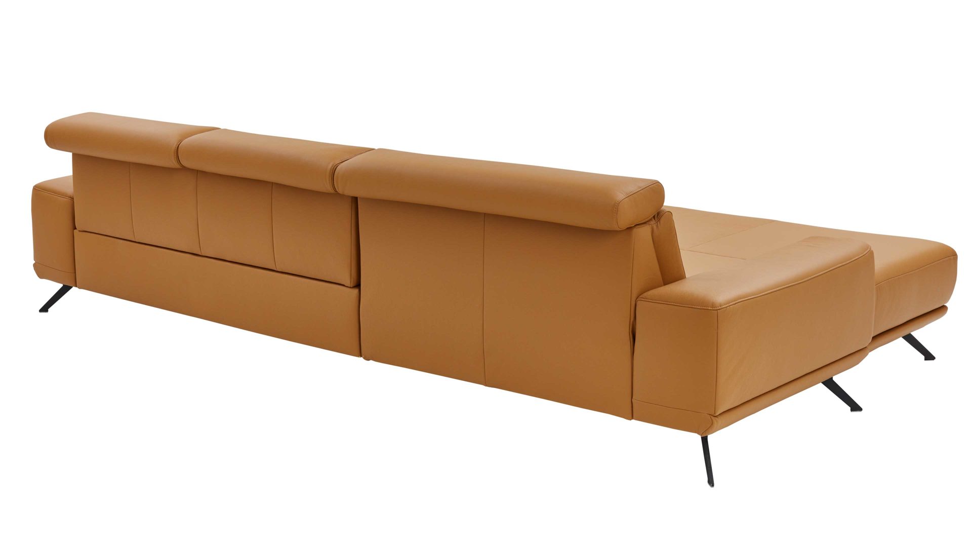 Ecksofa modulmaster aus Leder in Orange Modulmaster MM-PN1167 - Ecksofa kurkumafarbenes Leder Torro & schwarze Metallfüße - Stellfläche ca. 188 x 335 cm