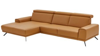 Ecksofa modulmaster aus Leder in Orange Modulmaster MM-PN1167 - Ecksofa kurkumafarbenes Leder Torro & schwarze Metallfüße - Stellfläche ca. 188 x 335 cm