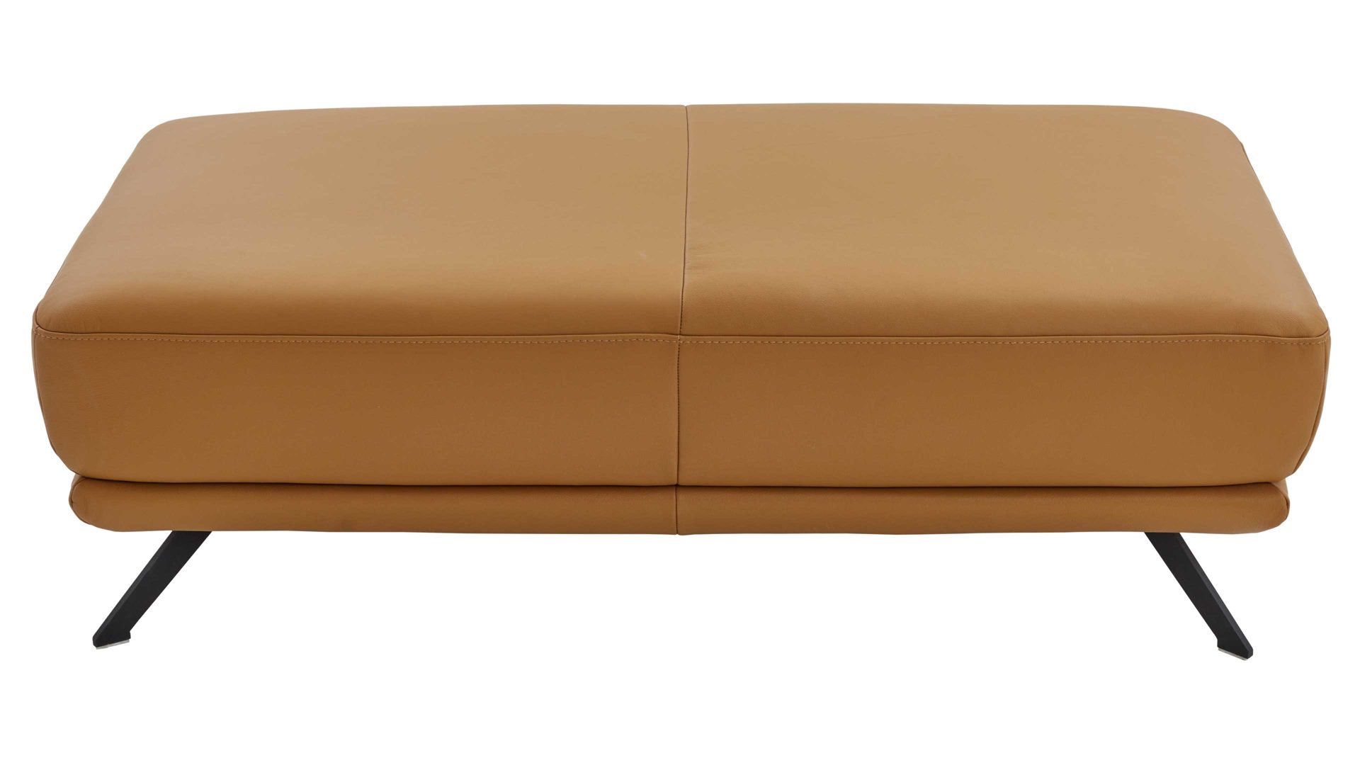 Polsterhocker modulmaster aus Leder in Orange Modulmaster MM-PN1167 - XXL-Hocker kurkumafarbenes Leder Torro & schwarze Metallfüße - ca. 133 x 72 cm