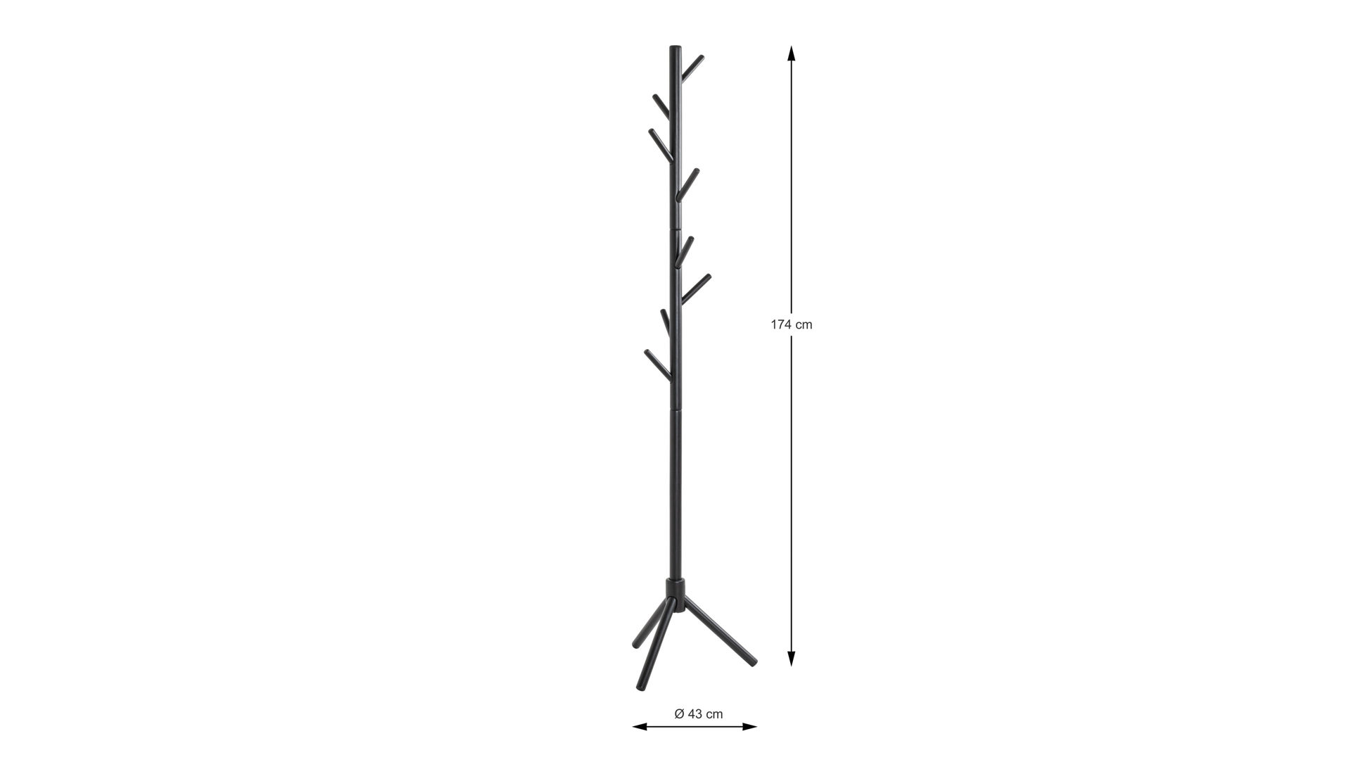 Standgarderobe Haku aus Holz in Schwarz Garderobenständer schwarzes Massivholz - Höhe ca. 174 cm