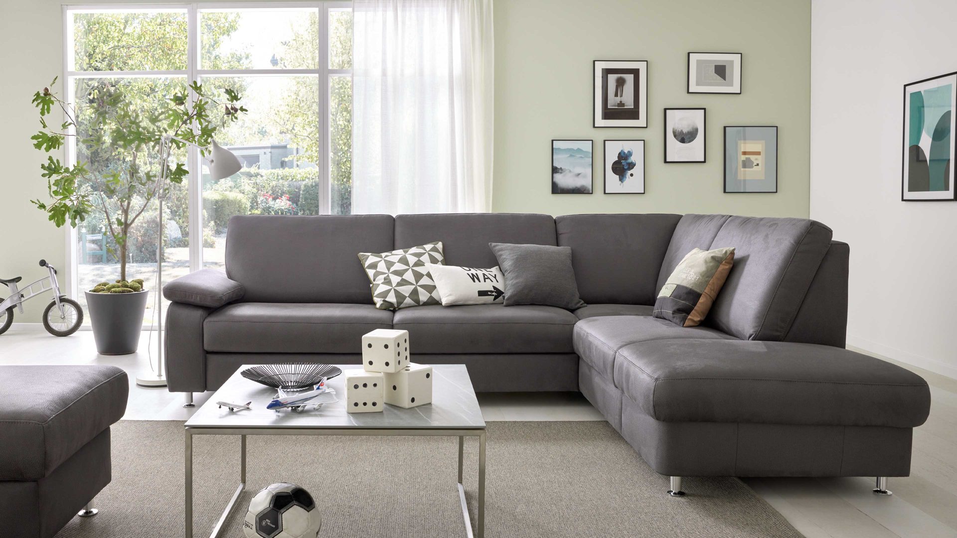 Ecksofa modulmaster aus Stoff in Dunkelgrau Modulmaster MM-ZE1059 - Ecksofa stahlfarbene Mikrofaser Holiday & matte Metallfüße - Stellfläche ca. 260 x 226 cm