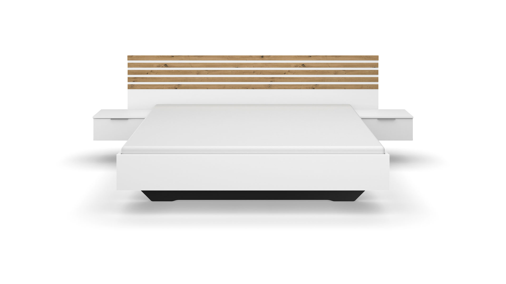 Doppelbett Rauch aus Holz in Weiß rauch BLUE Lamella - Bettgestell mit Hängenachttischen Alpinweiß & Eiche Artisan - Liegefläche ca. 180 x 200 cm