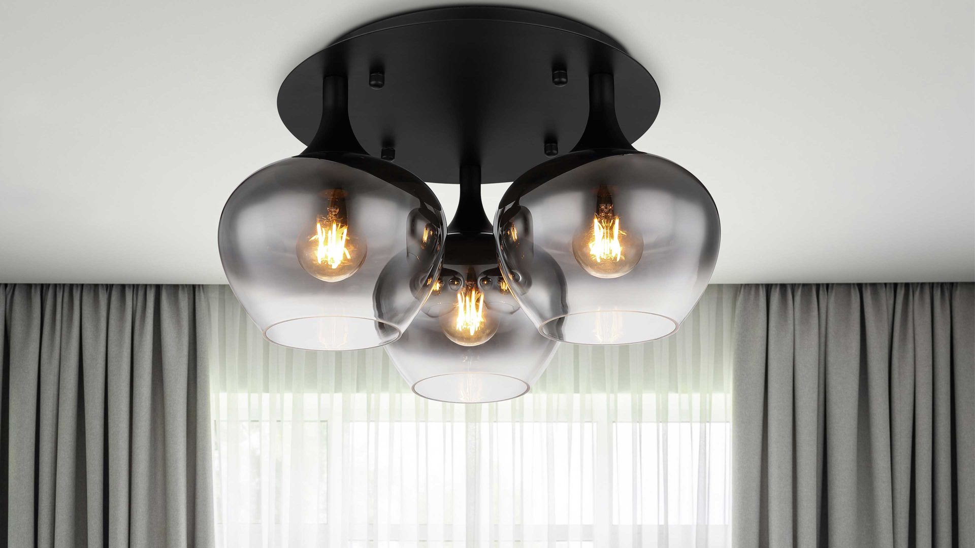 Deckenleuchte Globo lighting aus Glas in Schwarz GLOBO Lampe-Serie Maxy - Deckenleuchte Rauchglas & mattschwarzes Metall - Durchmesser ca. 45 cm