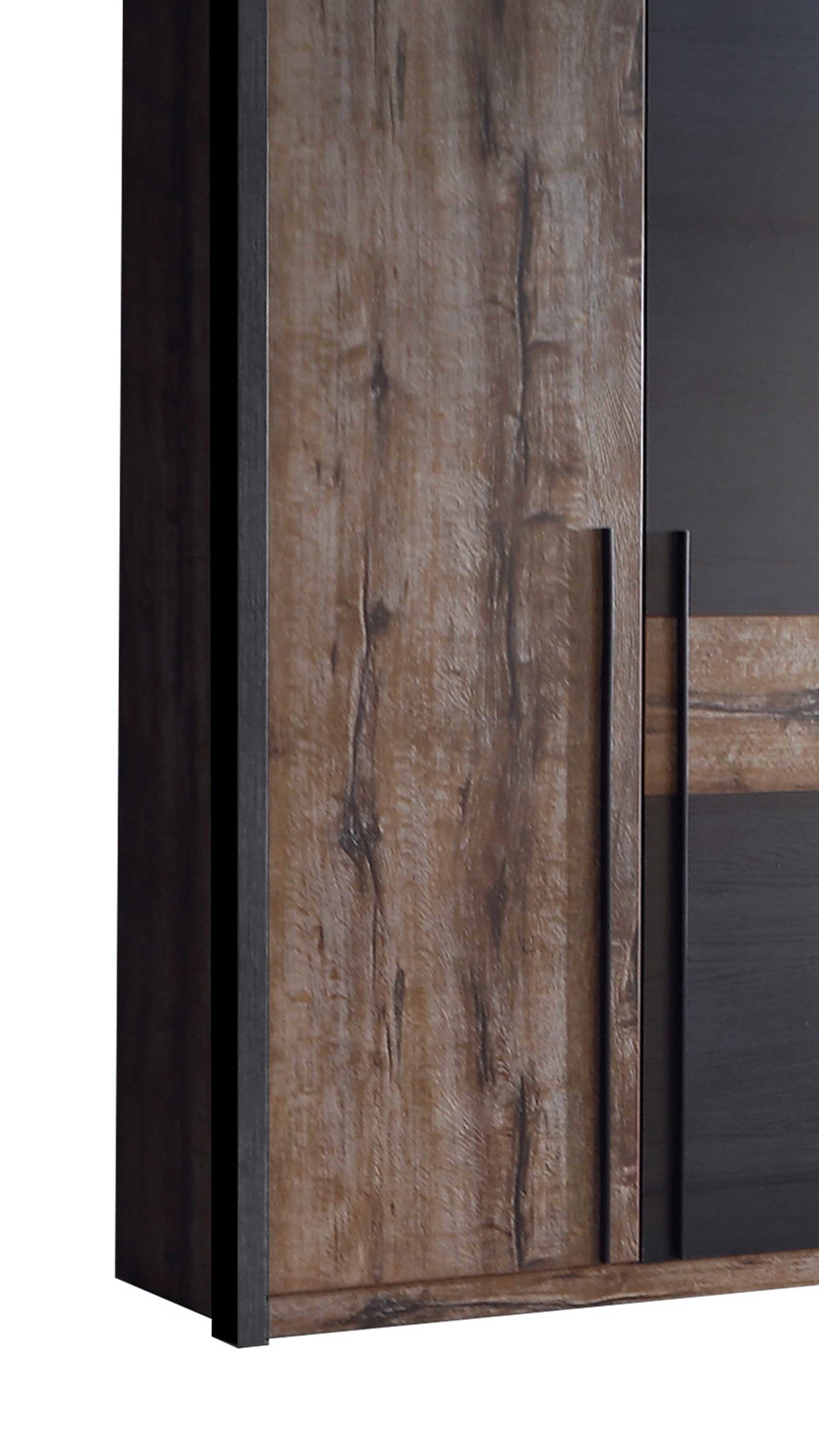 Kleiderschrank Forte® aus Holz in Holzfarben Kleiderschrank Bellevue mit Beleuchtung Schwarzeiche & Schlamm – Breite ca. 261 cm, fünf Türen