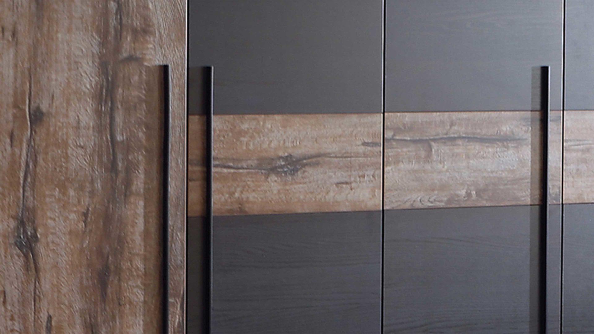 Kleiderschrank Forte® aus Holz in Holzfarben Kleiderschrank Bellevue mit Beleuchtung Schwarzeiche & Schlamm – Breite ca. 261 cm, fünf Türen