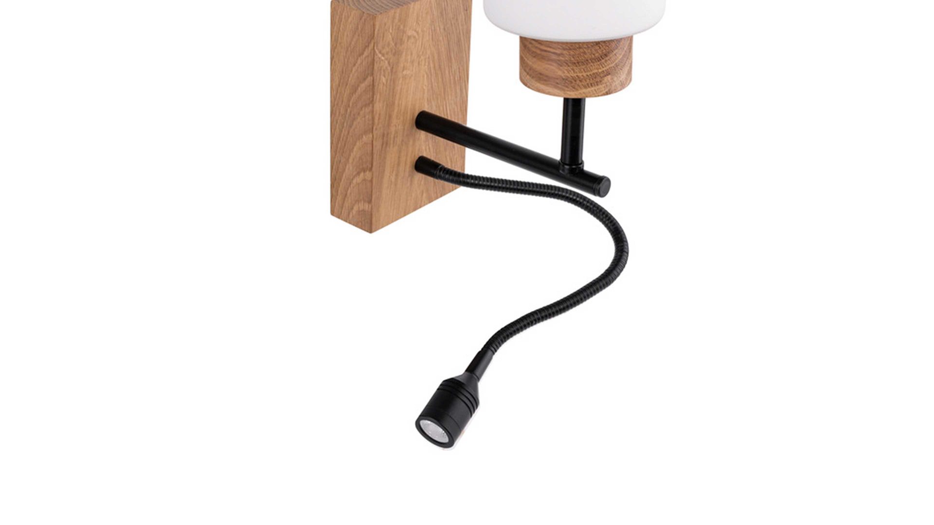 Wandleuchte Spot light aus Glas in Weiß SPOT LIGHT Leuchten Serie Mostar - Wandlampe mit Leselicht weißes Glas & Eichenholz - Höhe ca. 49 cm