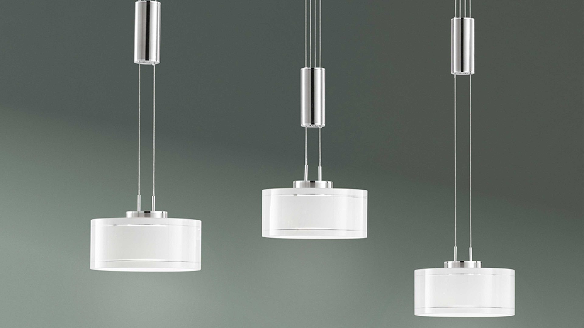 Pendelleuchte Fh fischer & honsel aus Glas in Weiß FH Hängelampe Larin Nickel matt & opalweißes Glas - Länge ca. 100 cm