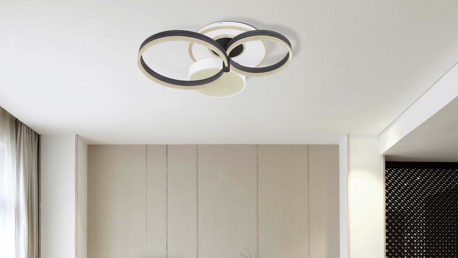 Deckenleuchte Globo lighting aus Metall in Schwarz GLOBO Leuchten Serie Jack - Deckenlampe, per App steuerbar schwarzes Metall & opalfarbenes Acryl -  ca. 69 x 59 cm