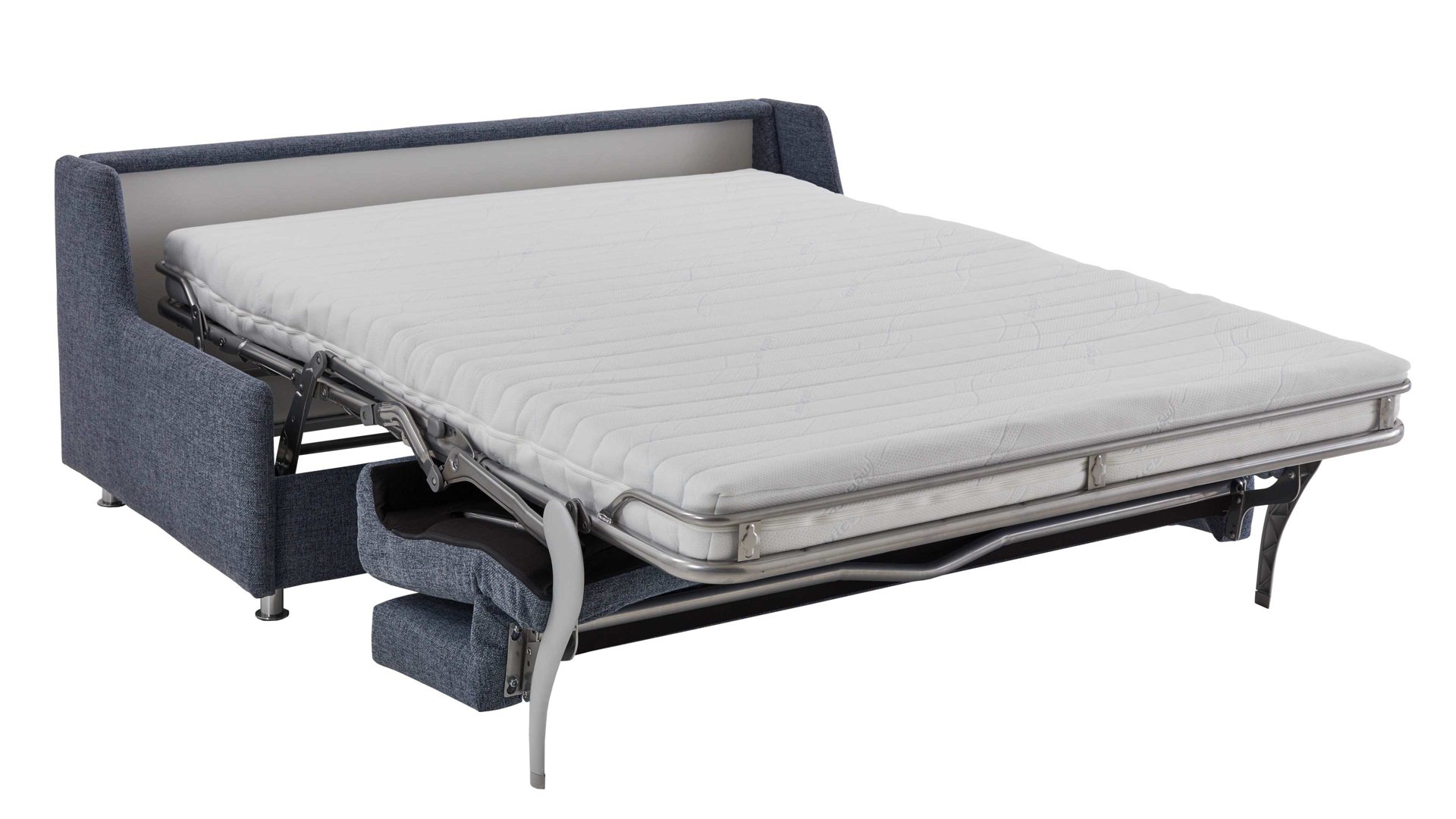 Schlafsofa Bali aus Stoff in Blau Schlafsofa Grande graublauer Bezug 3013 & chromfarbene Füße - Breite ca. 175 cm