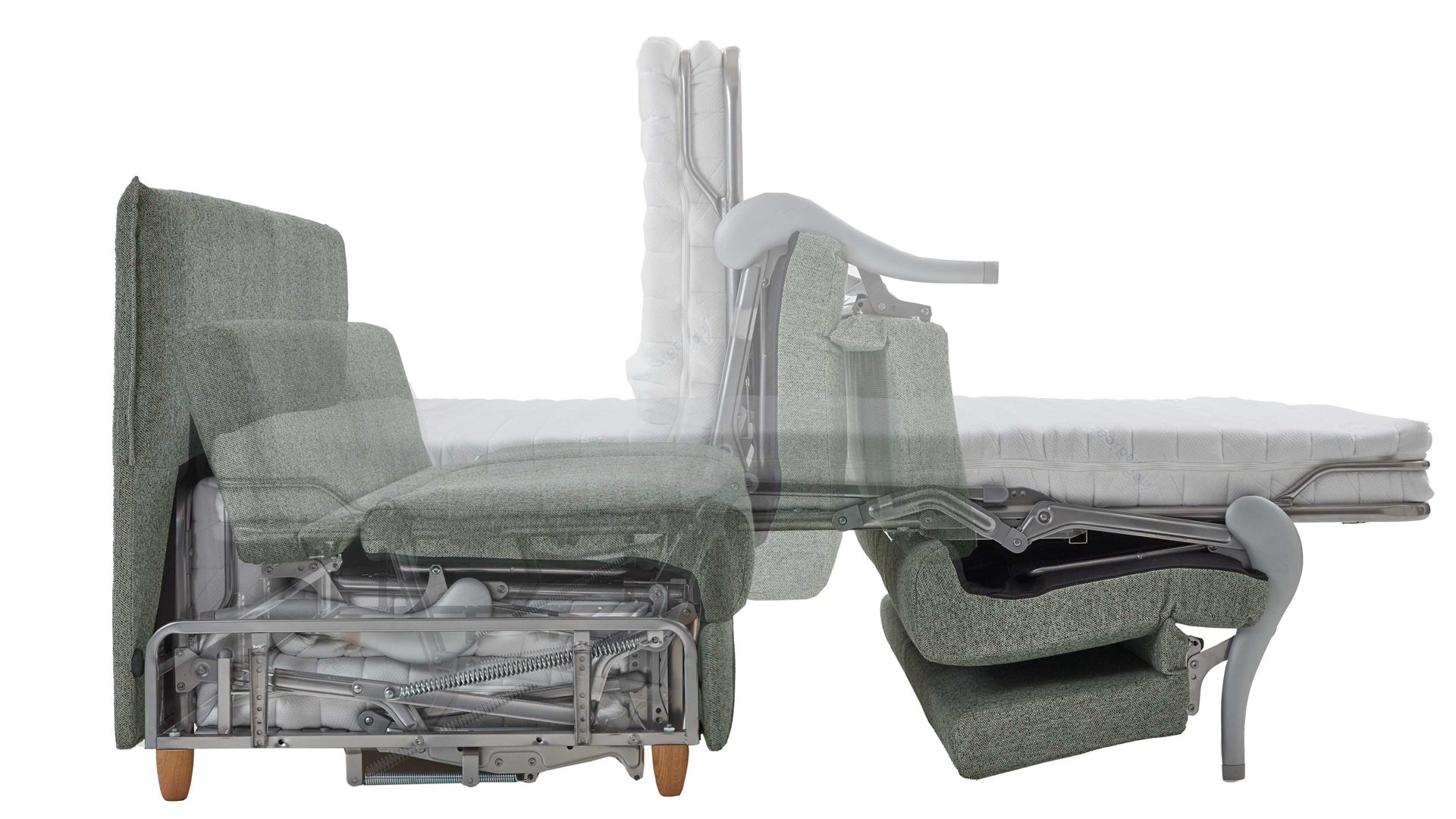 Schlafsofa Bali aus Stoff in Grün Schlafsofa Grande grüner Bezug 2505 & Holzfüße - Breite ca. 229 cm