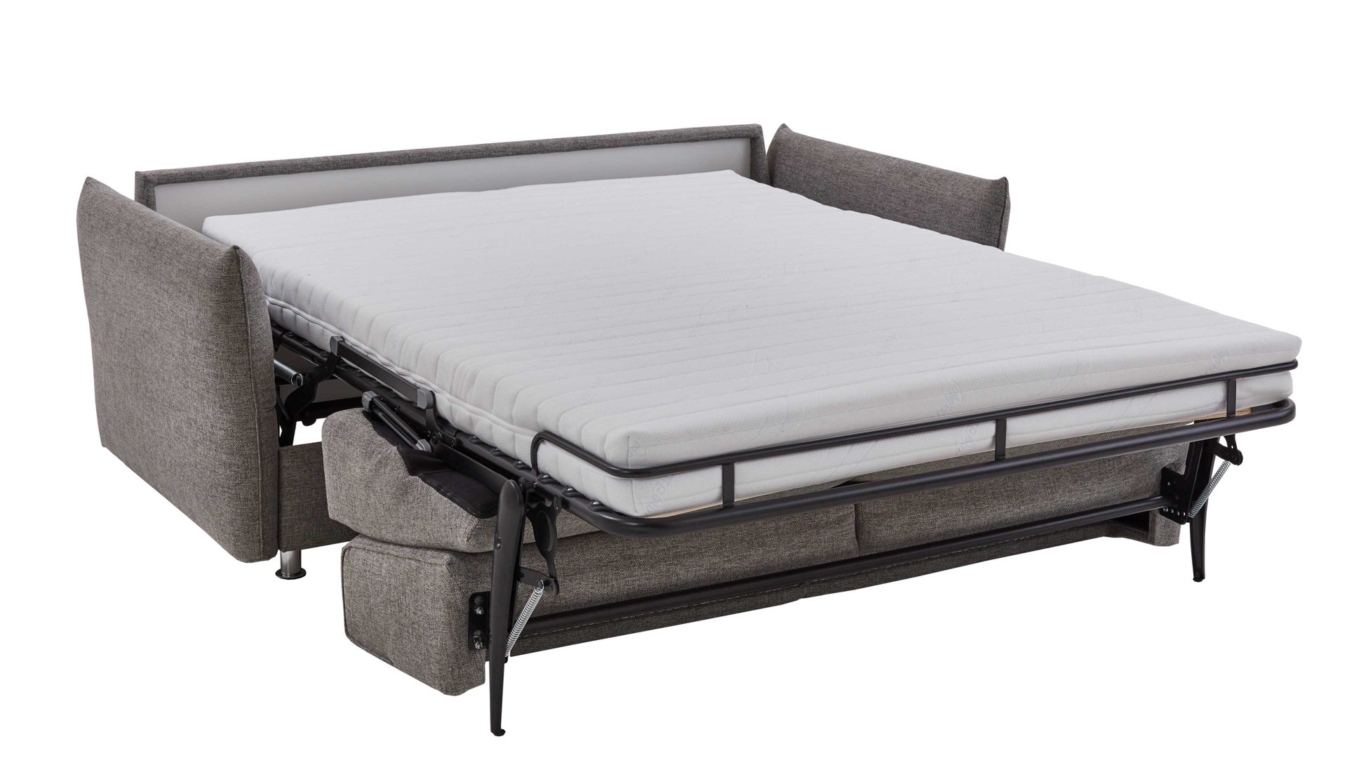 Schlafsofa Bali aus Stoff in Grau Schlafsofa Lina grauer Bezug & chromfarbene Metallfüße - Breite ca. 194 - 234 cm