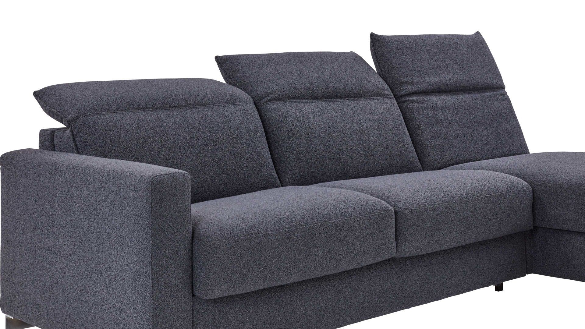 Ecksofa Bali aus Stoff in Grau Schlafsofa Florenz blaugrauer Bezug & Metallfüße - Stellfläche ca. 263 x 186 cm