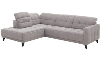 Ecksofa KAWOO aus Stoff in Hellgrau KAWOO Serie 8334 - Ecksofa platingraue Chenille GFS 49 & schwarze Holzfüße H61-250 - Stellfläche ca. 214 x 299 cm