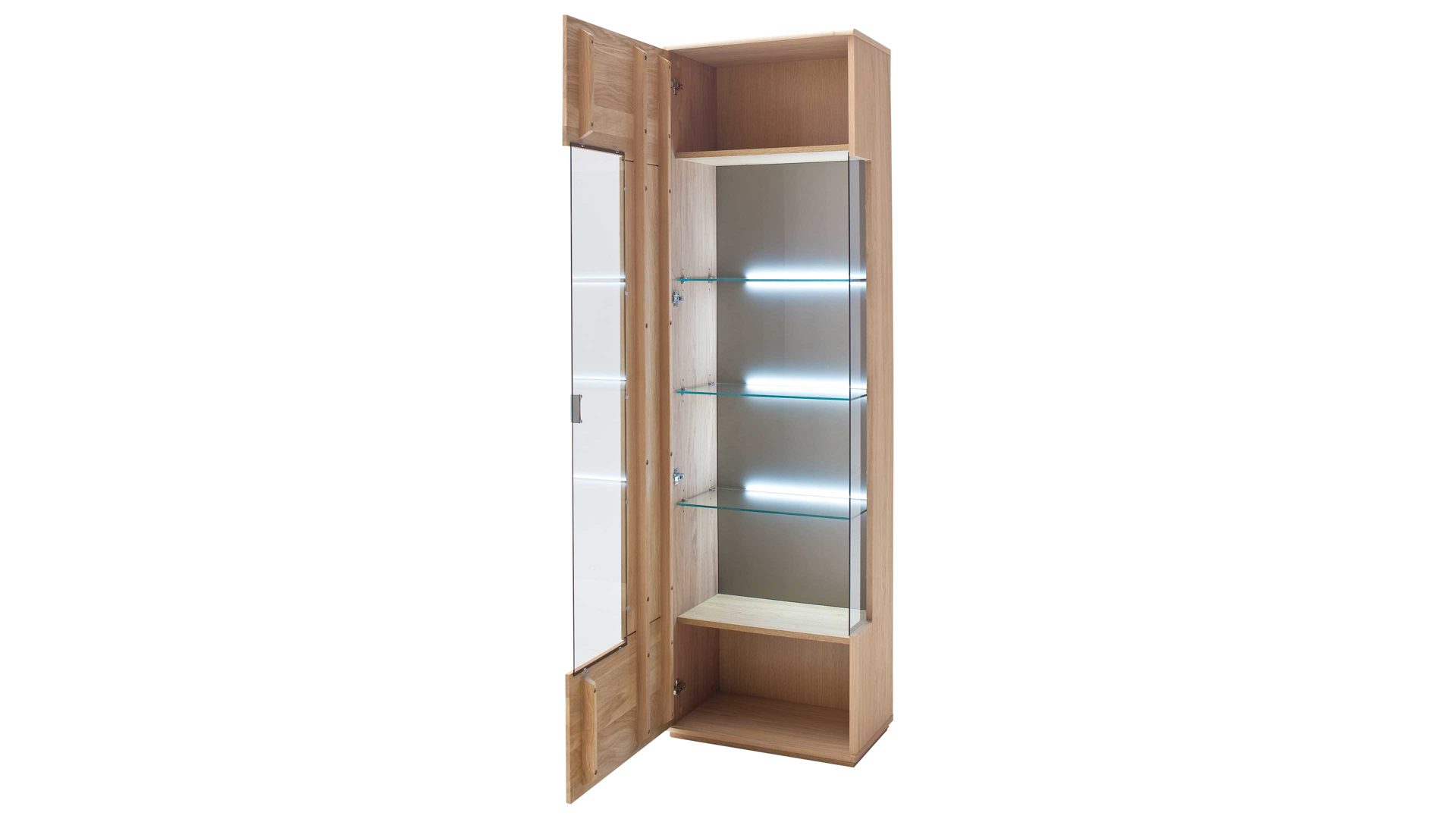 Vitrine Mca furniture aus Holz in Holzfarben Wohnprogramm Bologna - Kombi-Vitrinenschrank biancofarbenes Eichenholz & Hirnholz – zwei Türen