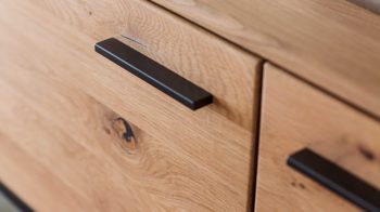 Wohnwand Mca direkt aus Holz in Holzfarben Wohnprogramm Portland - Wohnwand Asteiche bianco & Anthrazit – dreiteilig, Breite ca. 298 cm