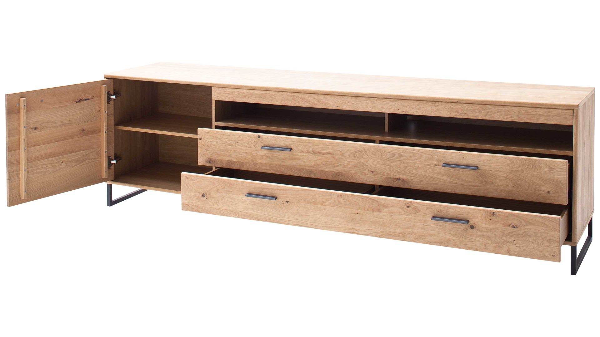 Wohnwand Mca direkt aus Holz in Holzfarben Wohnprogramm Portland - Wohnkombination III Asteiche bianco & Anthrazit – zweiteilig, Breite ca. 265 cm