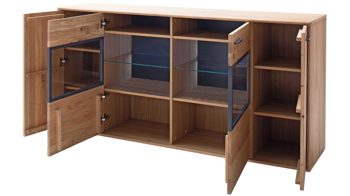 Sideboard Mca direkt aus Holz in Holzfarben Wohnprogramm Portland - Sideboard Asteiche bianco & Anthrazit – vier Türen, Breite ca. 184 cm