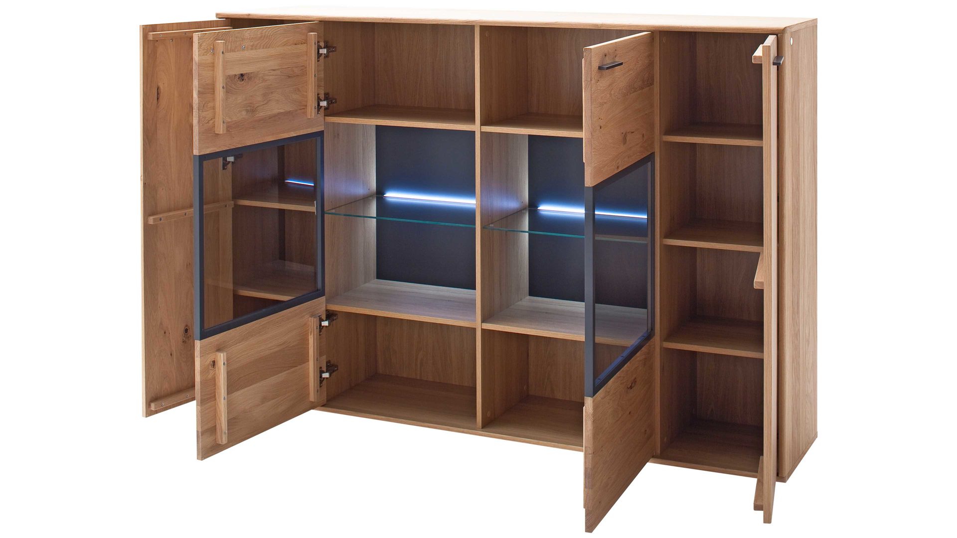 Highboard Mca direkt aus Holz in Holzfarben Wohnprogramm Portland - Highboard Asteiche bianco & Anthrazit – zwei Türen, eine Schublade, Breite ca. 184 cm