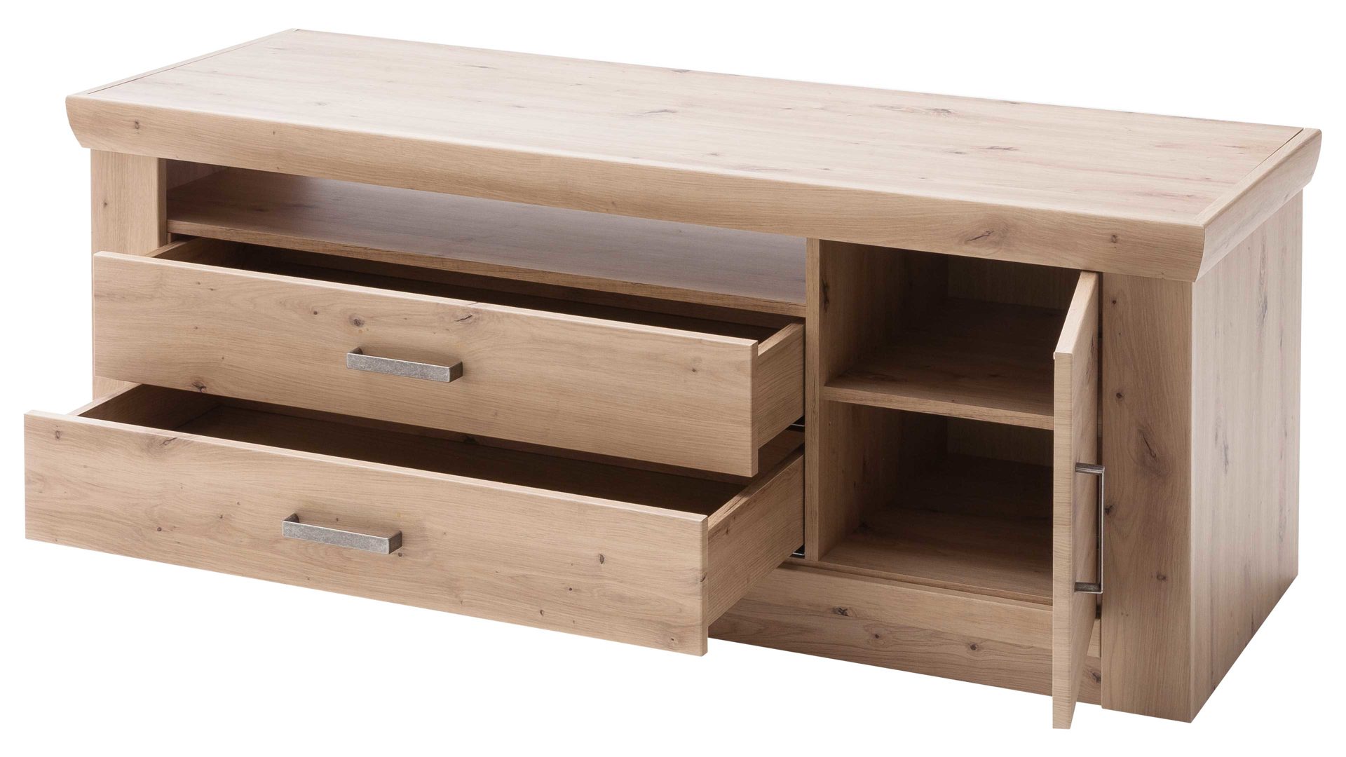 Lowboard Mca furniture aus Holz in Holzfarben Wohnprogramm Meran - TV-Lowboard Balkeneiche - zwei Schubladen, eine Tür, Länge ca. 144 cm