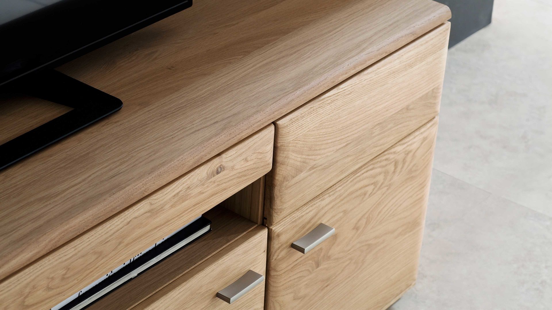 Wohnwand Mca furniture aus Holz in Holzfarben Wohnprogramm Bologna - Wohnwand W02 Eiche Bianco & Hirnholz – vierteilig, Breite ca. 320 cm