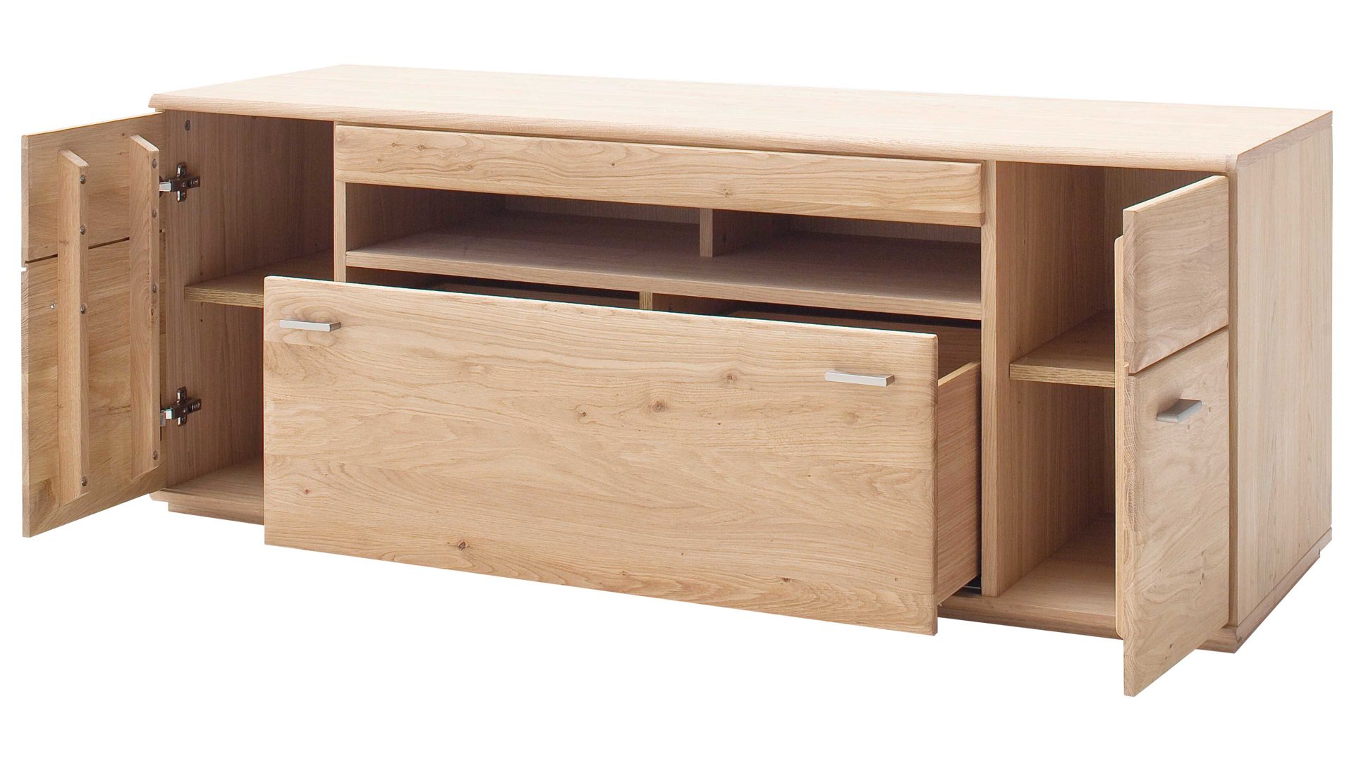 Wohnwand Mca furniture aus Holz in Holzfarben Wohnprogramm Bologna - Wohnwand W01 Eiche Bianco & Hirnholz – vierteilig, Breite ca. 320 cm