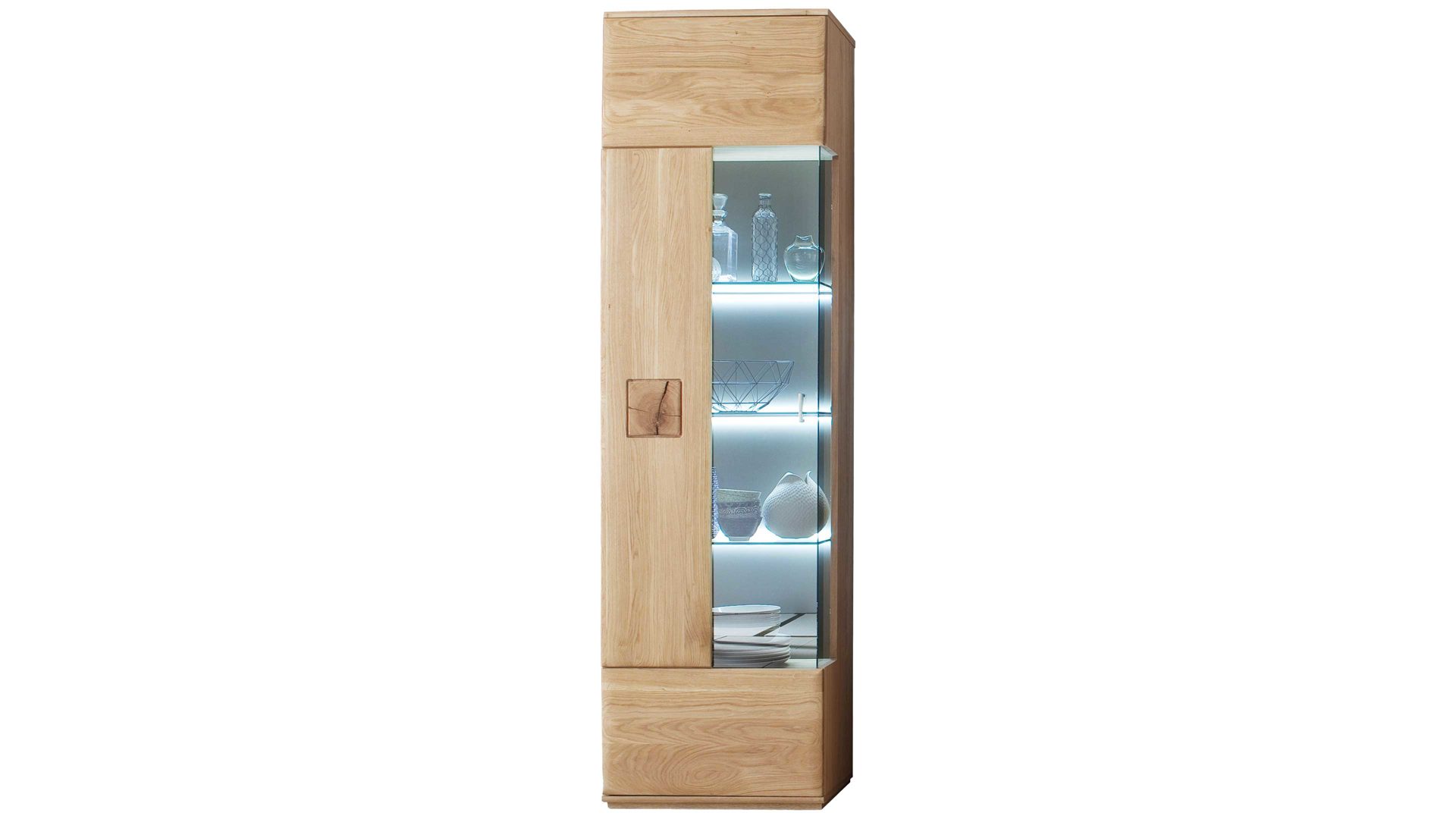 Vitrine Mca furniture aus Holz in Holzfarben Wohnprogramm Bologna - Kombi-Vitrinenschrank biancofarbenes Eichenholz & Hirnholz – zwei Türen