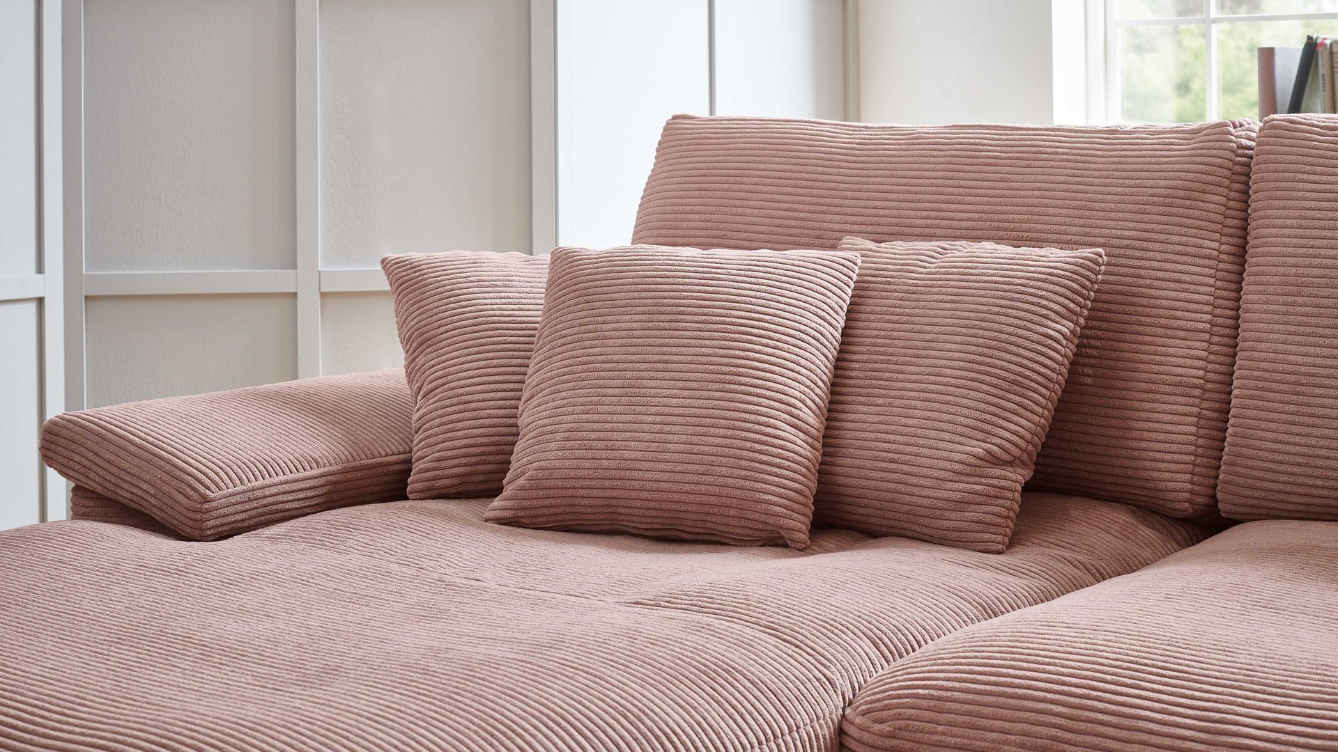 Ecksofa A. z. iwaniccy aus Stoff in Rosa Polsterprogramm Spirit - Ecksofa rosa Breitcord Lincoln 61 - Stellfläche ca. 177 x 323 cm