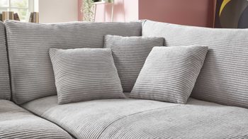 Ecksofa A. z. iwaniccy aus Stoff in Hellgrau Polsterprogramm Spirit - Ecksofa hellgrauer Breitcord Lincoln 86 - Stellfläche ca. 333 x 223 cm