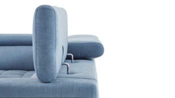 Ecksofa KAWOO aus Stoff in Blau KAWOO Serie 7567 - Ecksofa taubenblauer Bezug EQE 16 & Chromfuß C17 - Stellfläche ca. 201 x 293 cm