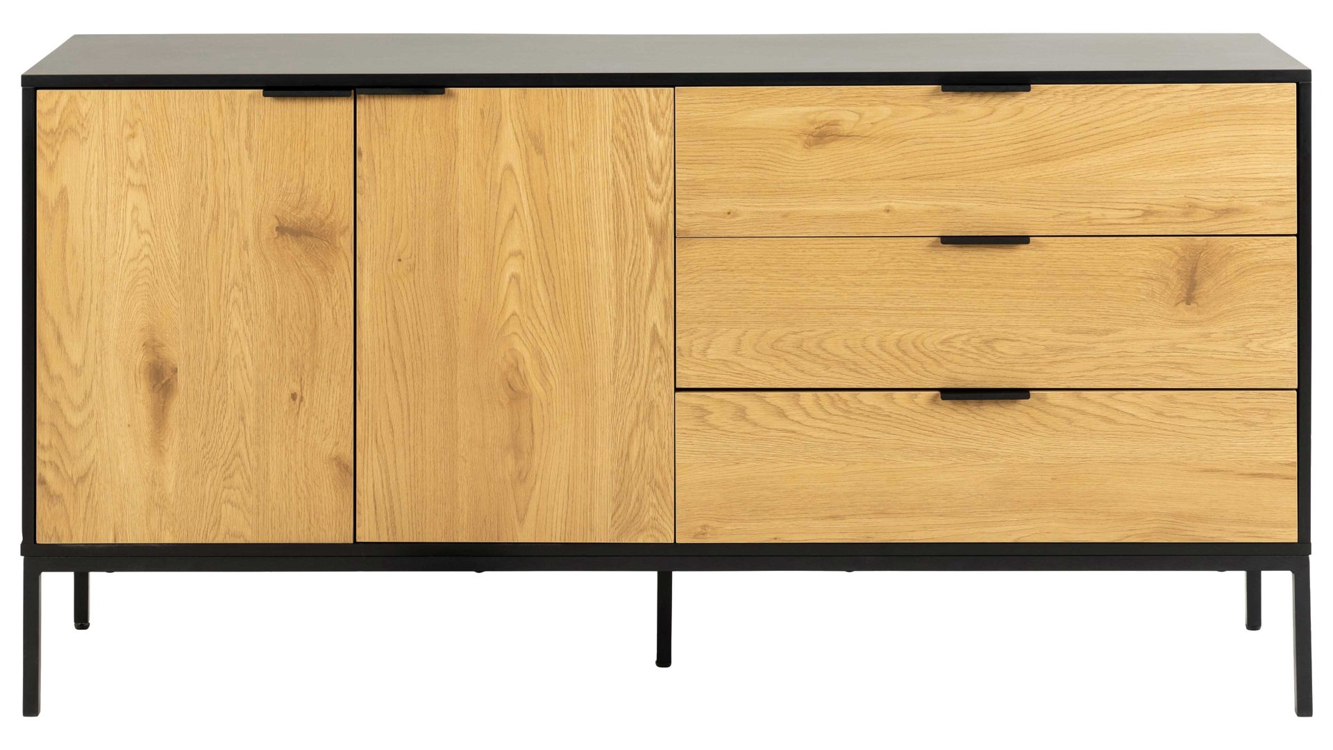 Sideboard Actona group aus Holz in Holzfarben Sideboard Seaford im Industrielook Wildeiche & Schwarz – zwei Türen, drei Schubladen, Länge ca. 160 cm