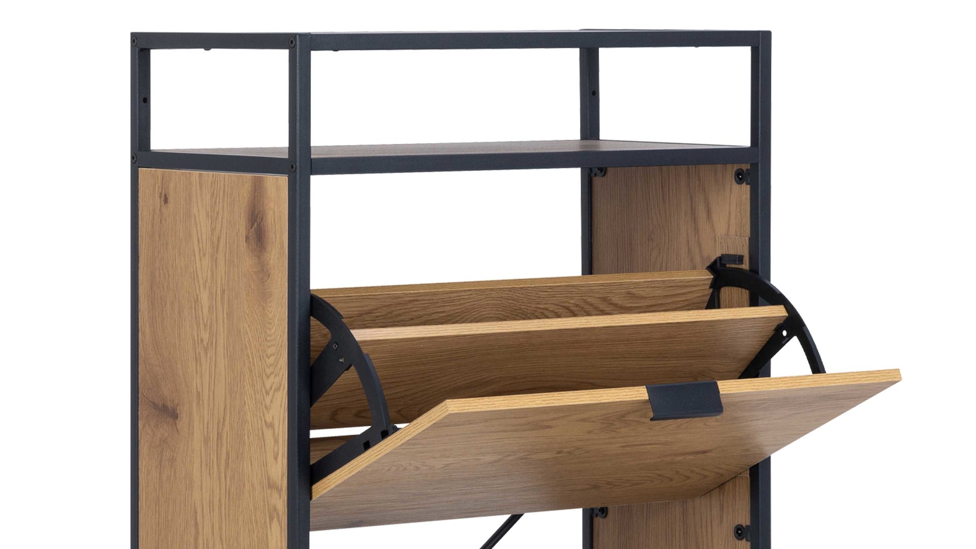 Schuhkipper Actona group aus Holz in Holzfarben Schuhschrank Seaford Wildeiche & Schwarz - drei Klappen, Höhe ca. 129 cm