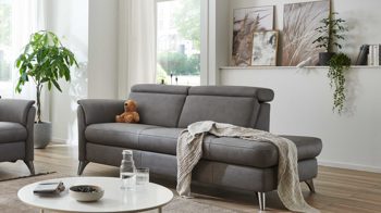 Recamiere Steinpol polsteria aus Stoff in Grau Polsterprogramm Relaxa 6.0 Plus PSG XC - Recamiere graue Mikrofaser Kevin - Länge ca. 198 cm