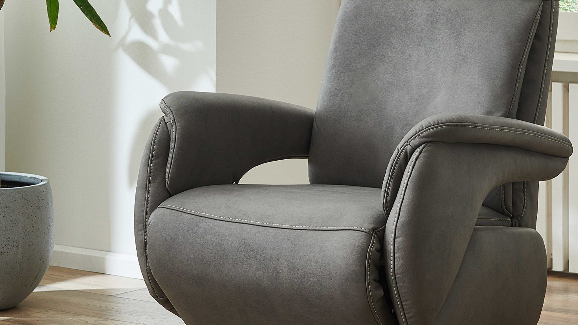 Relaxsessel Steinpol polsteria aus Kunstfaser in Grau Polsterprogramm Relaxa 6.0 Plus PSG XC - Relaxsessel graue Mikrofaser Kevin & Chrom-Sternfuß