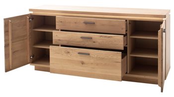 Sideboard Mca furniture aus Holz in Holzfarben Wohnprogramm Barcelona - Sideboard geölte Balkeneiche – zwei Türen, drei Schubladen, Breite ca. 180 cm