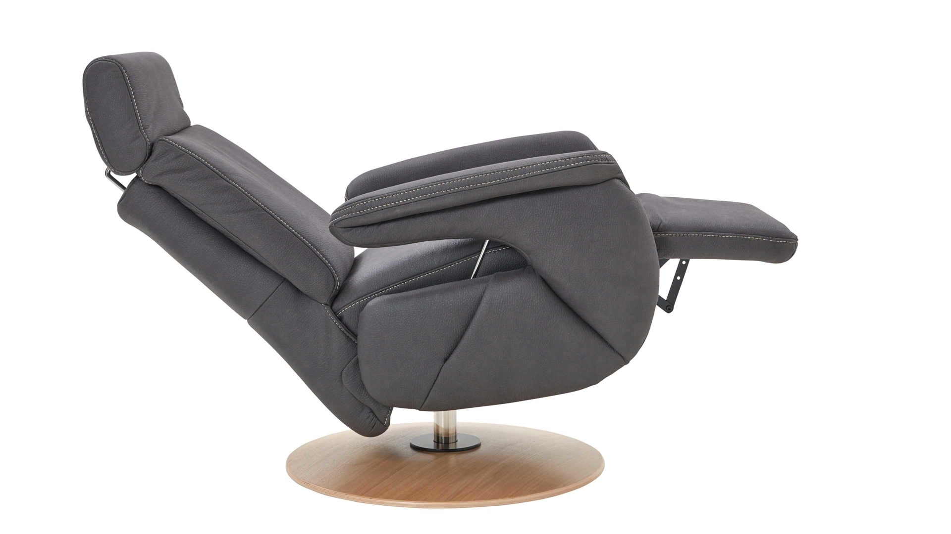 Relaxsessel Steinpol polsteria aus Kunstfaser in Grau Polsterprogramm Relaxa 6.0 Plus PSG XC - Relaxsessel grauer Stoffbezug Ares & Holzdrehteller