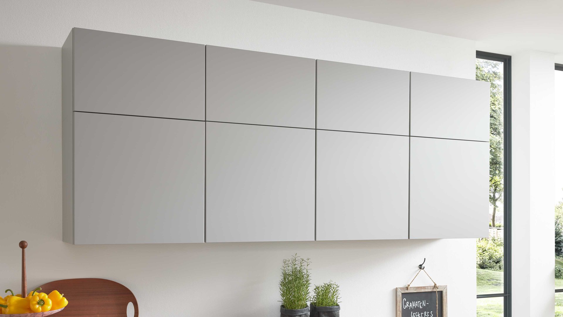 Einbauküche culineo® aus Holz in Hellgrau Culineo® Einbauküche C317 mit beko Einbaugeräten Steingrau & Nussbaum - Stellfläche ca. 365 x 363 cm