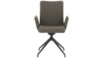 Polsterstuhl Interliving aus Leder in Grau Interliving Esszimmer Serie 5115 - Armlehn-Drehstuhl mit Lederbezug lavafarbenes Leder & anthrazitfarbenes Metall