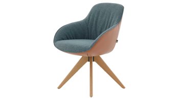 Polsterstuhl Interliving aus Stoff in Blau Interliving Esszimmer Serie 5115 - Armlehnstuhl Ravi Timber R28L sattelfarbenes Leder LD2015 & denimfarbener Bezug Alpine 153, Eiche